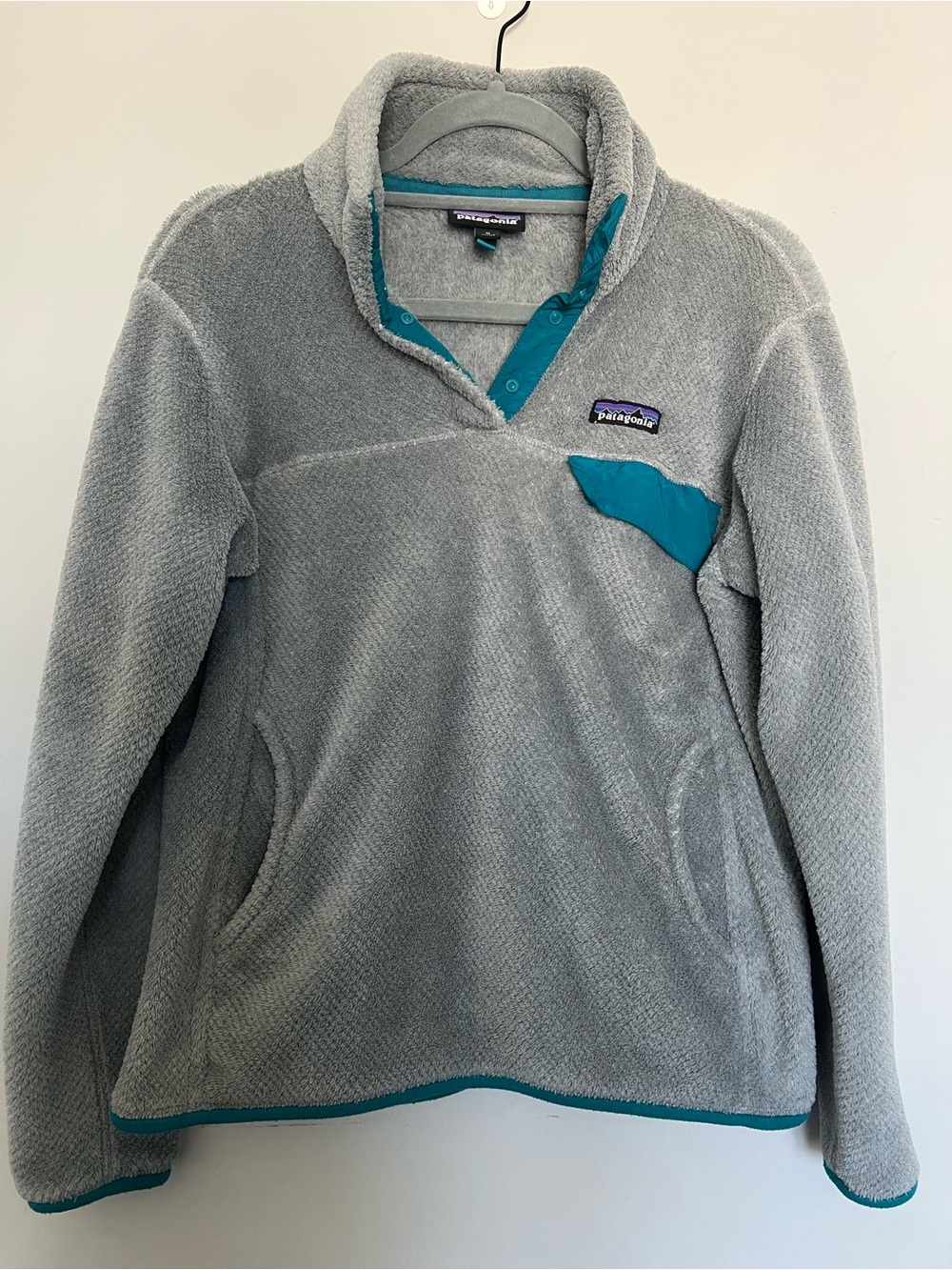 Patagonia Synchilla Jacket Snap T Womens Vintage Pullover Fleece Gray Teal Sz M